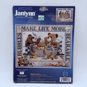 Make Life More Bearable Teddy Bears in Tub Cross Stitch Kit Janlynn NIP 18x14